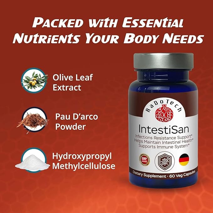 IntestiSan, Olive Leaf Extract with PAU D’Arco, Immune Support Supplement for Intestinal Health and Resilience, Natural Immune Support Formula for Total Wellness, GMP (60 Count (Pack of 3))