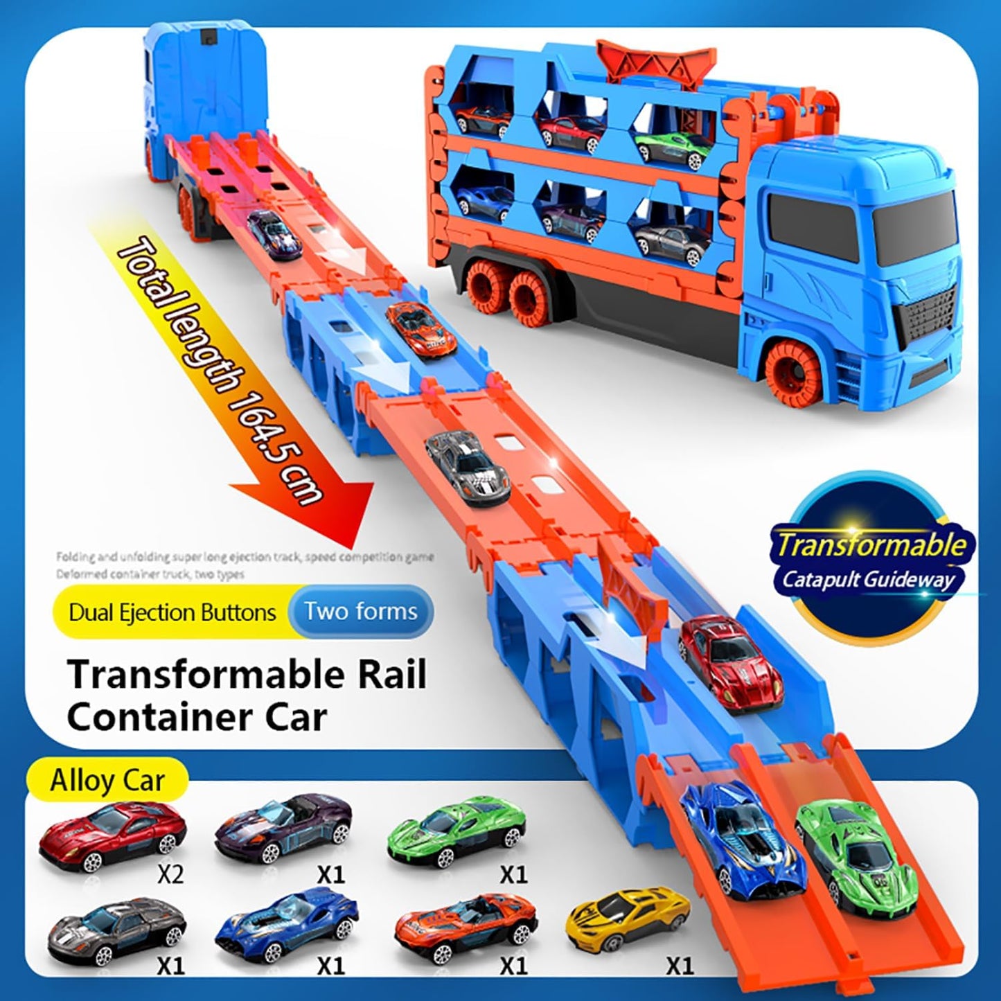 Toy Truck for Kids,Transport Truck with Cars,Garage Storage Toy,Portable Foldable Truck Toy with 59-FT Race Track and 8 Die-Cast Cars,Kids Toys Xmas Gifts for Age 3 4 5 6+ Years Old Boys Girls