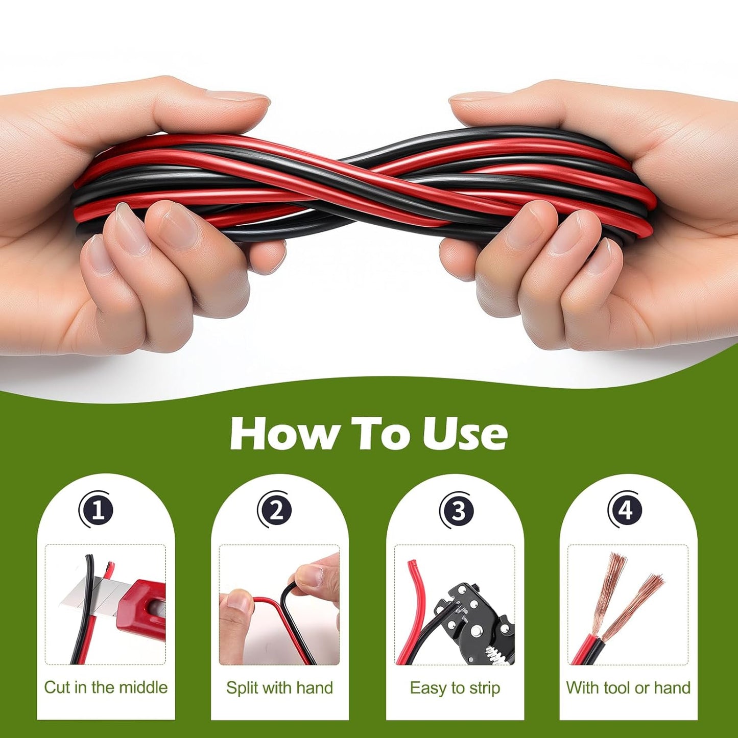 8 Gauge Wire 25FT, 8AWG Red Black Electrical Wire LED Strips Extension Cord 12V/24V DC Cable, 8 AWG 2 Conductors Flexible Low Voltage Wire for in-Home, Autos, Speaker use