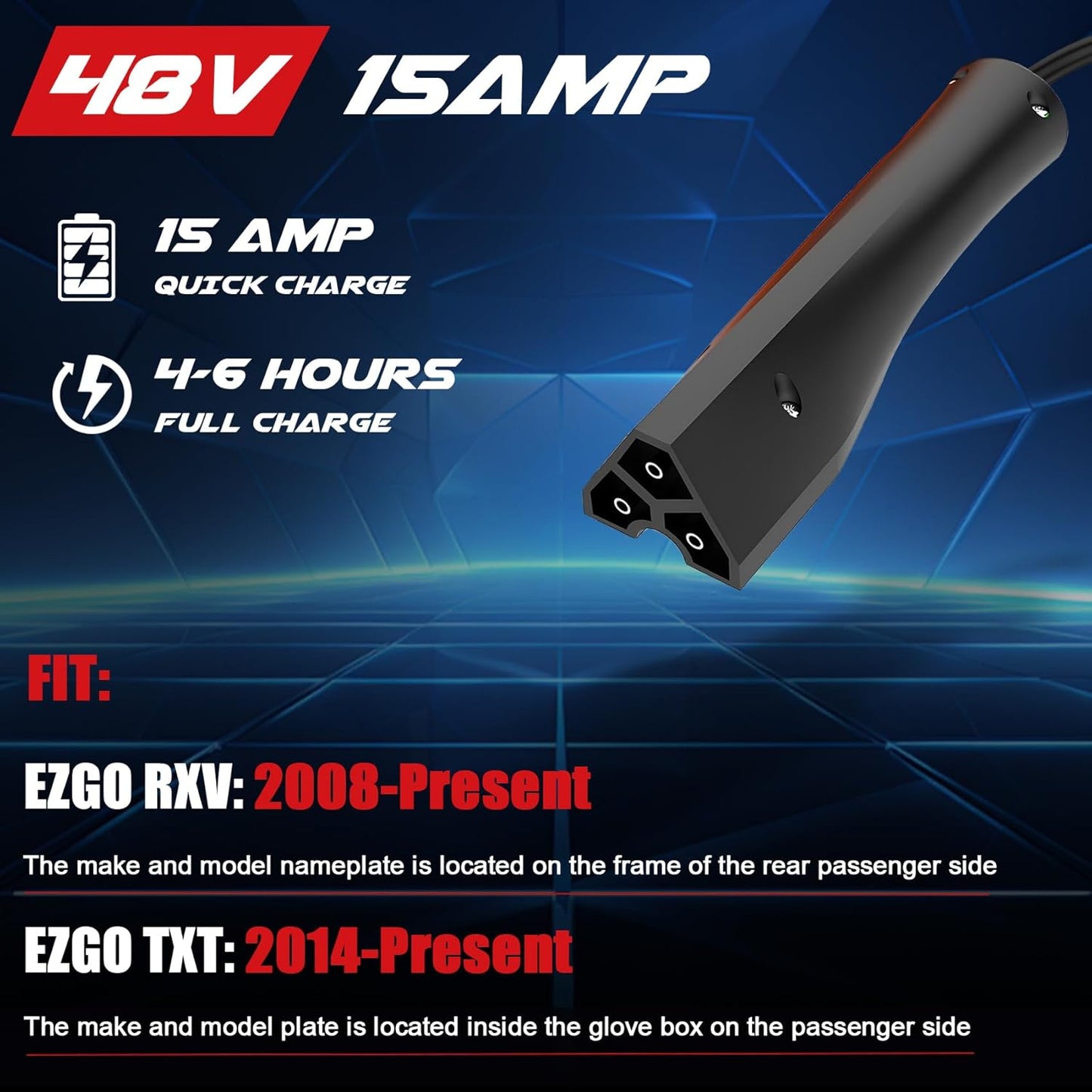 Magula 48 Volt 15 Amp Golf Cart Battery Charger for EZGO RXV&TXT 3-pin Triangular Plug,Trickle Charge,4-6 Hour Full Charge,Only 5.5Lbs,Replace EZGO Charger 48 Volt