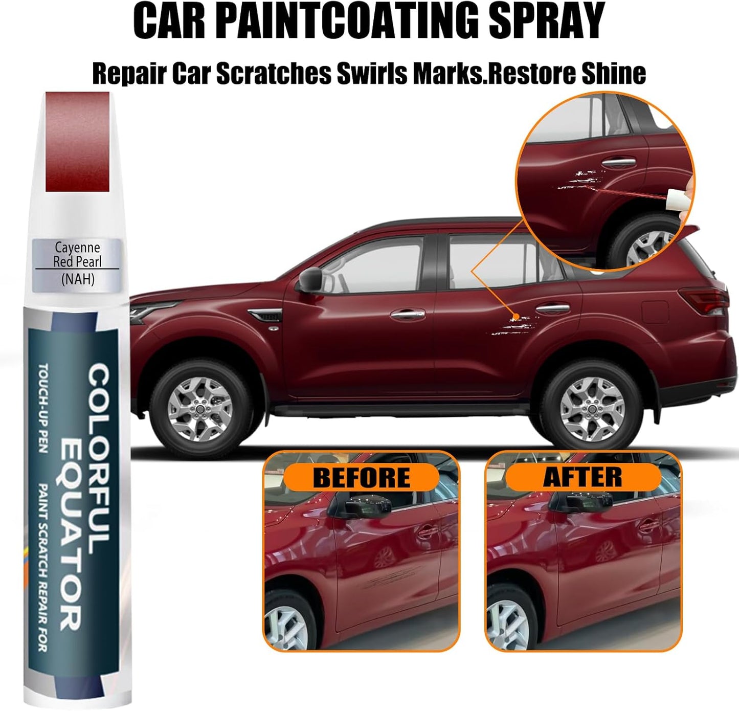 NAH Cayenne Red Pearl Touch Up Paint for Nissan, Car Paint Pen Scratch Repair Two-In-One Touch Up Paint, Premium Car Scratch Remover for Deep Scratches