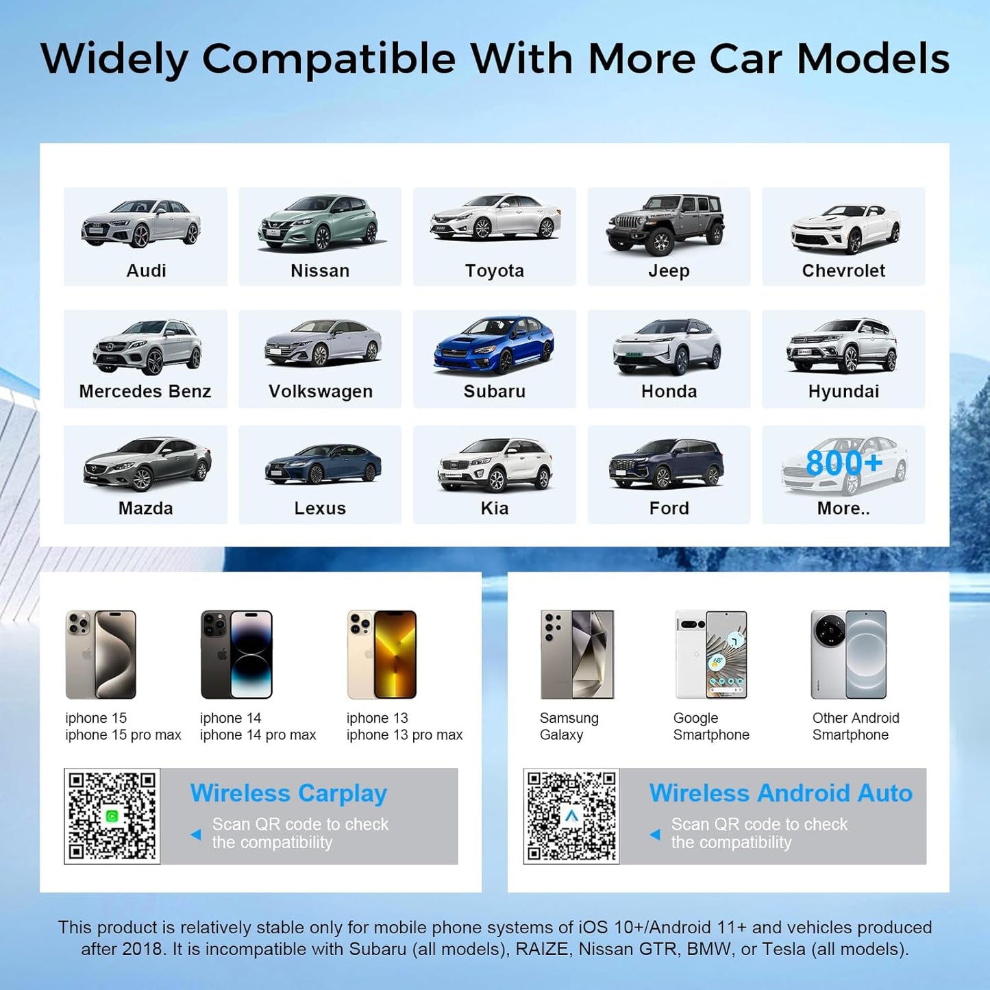 Wireless CarPlay Adapter for iPhone, for Apple CarPlay Wireless Adapter Android Auto 2 in 1, Plug and Play, Convert Wired Carplay to Mini Wire Less Car Play for iPhone iOS 10+ Android 11+