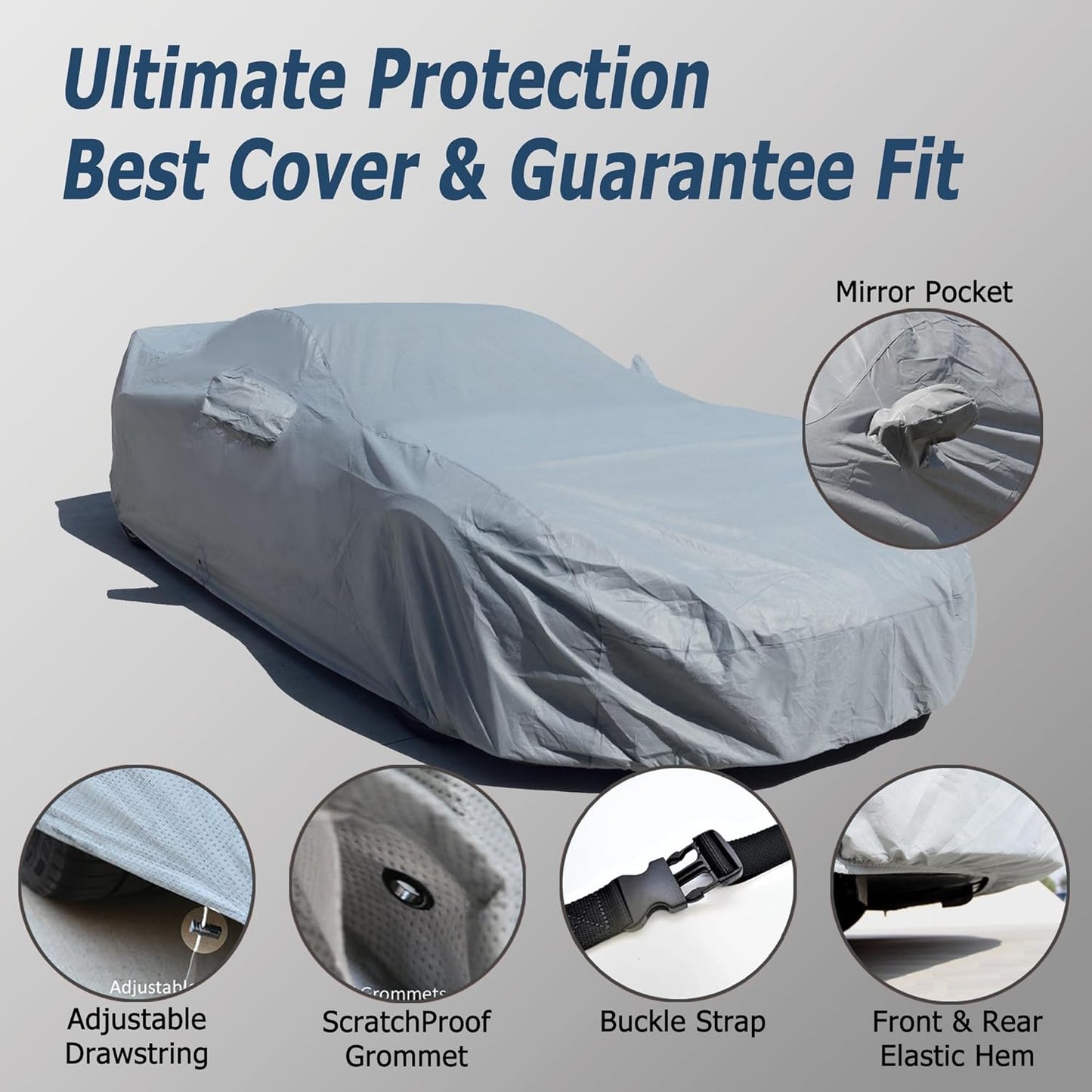 All Weather Waterproof car Cover Good for rain Snow uv Protection dust Large Size SUV Sienna Escalade Tahoe Yukon X7 Sequoia Range Rover Pacifica Gray