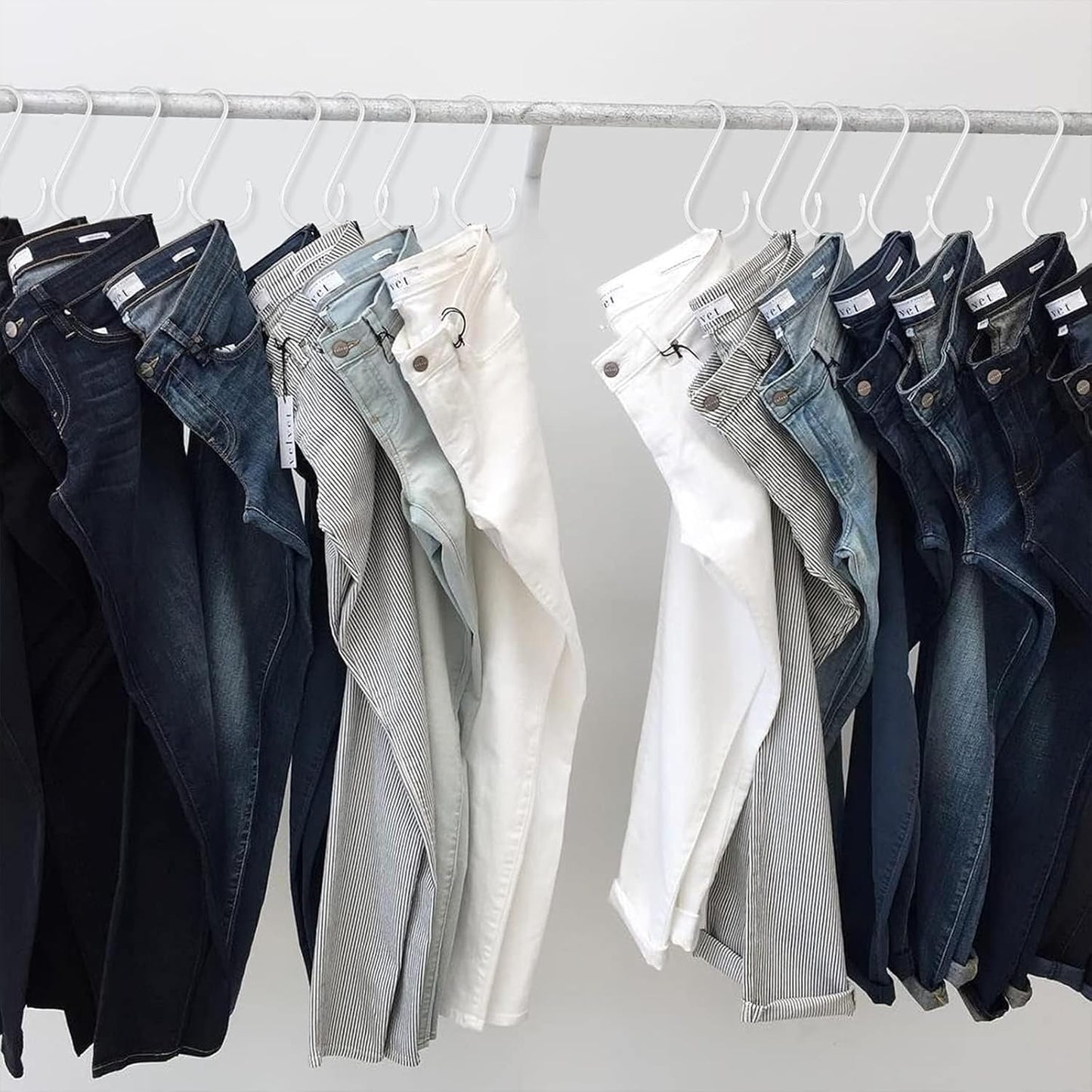 Nisoger 12 Pack 6 Inch White S Hook, Large Vinyl Coated S Hooks with Rubber Stopper Non Slip Heavy Duty, Steel Metal Coated Closet S Hooks for Hanging Jeans Plants Jewelry Pot Pan Cups Towels