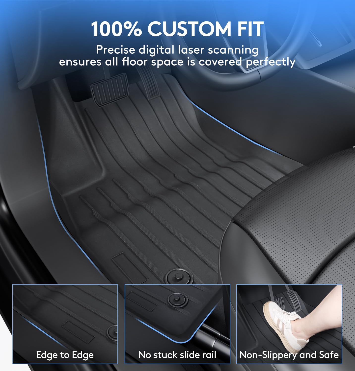 2025 New Version Floor Mats for Tesla Model 3 Highland - Custom Fit All Weather TPE Front & Rear Row Mats, 3-Piece