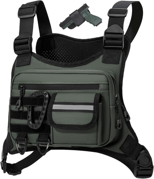 Outdoor Chest Bag For Men, EDC Chest Pack With Built-In Phone Holder, Lightweight Chest Rig Pouch