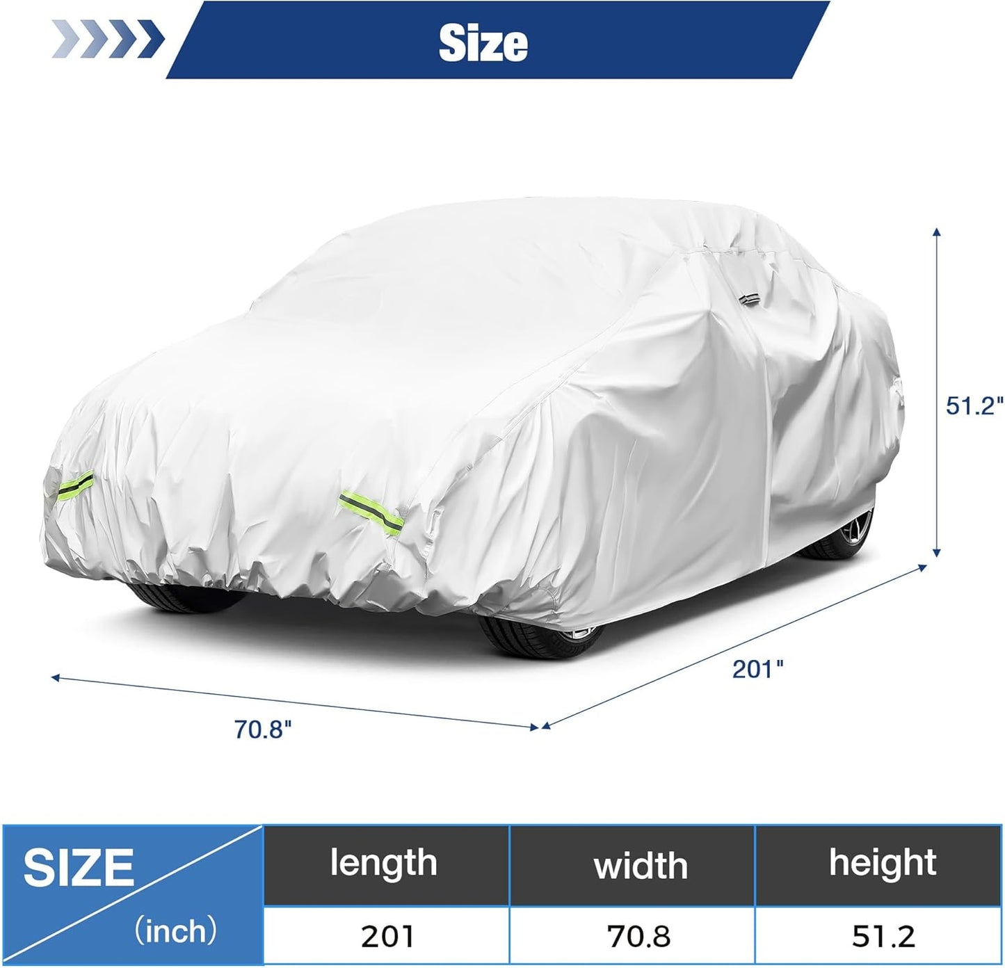 YOLENY Car Cover Waterproof All Weather Full Exterior Covers with Zipper，Universal Fit Sedan Dodge Challenger,Chevrolet Impala,Toyota Avalon,Cadillac Deville/Seville, Lexus ES etc.(UP to 201 inch)