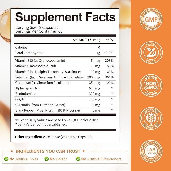 (2 Packs) Alpha Lipoic Acid 600mg with Benfotiamine 300mg - ALA Supplement for Neuropathy Support Nerve Health & Antioxidant, Cell Energy, Metabolism and Anti-Aging, Non-GMO, Gluten Free, Vegan