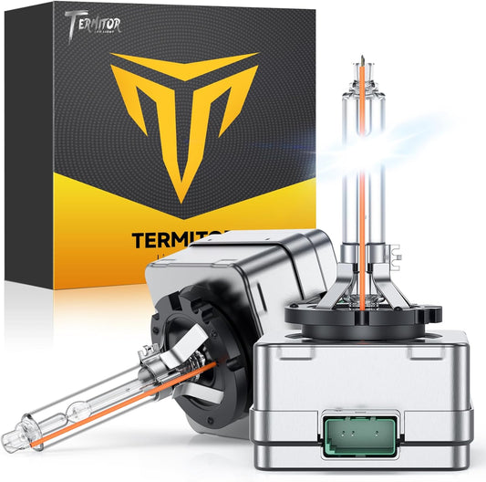 D3S Xenon HID Headlights Bulbs, 400% Enhanced Brightness, 6000K 35W Cool White High/Low Beam, Replacement 66340 42403 42302, IP68 with Metal Base, Plug and Play, Pack of 2