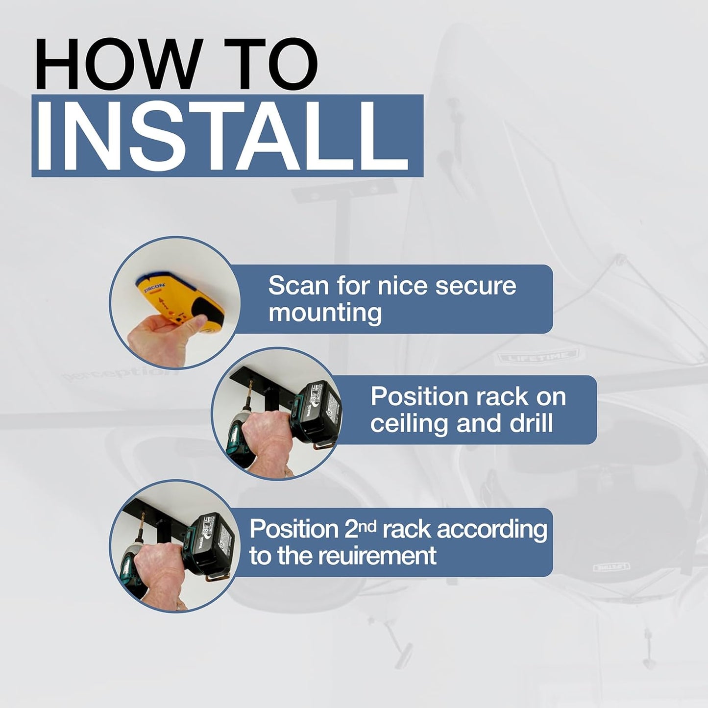 StoreYourBoard Adjustable Kayak Ceiling Rack – Hi Port 2 Garage Ceiling Kayak Hanger | Adjustable Overhead Kayak Storage for Recreational & Touring Kayaks | Garage Organization