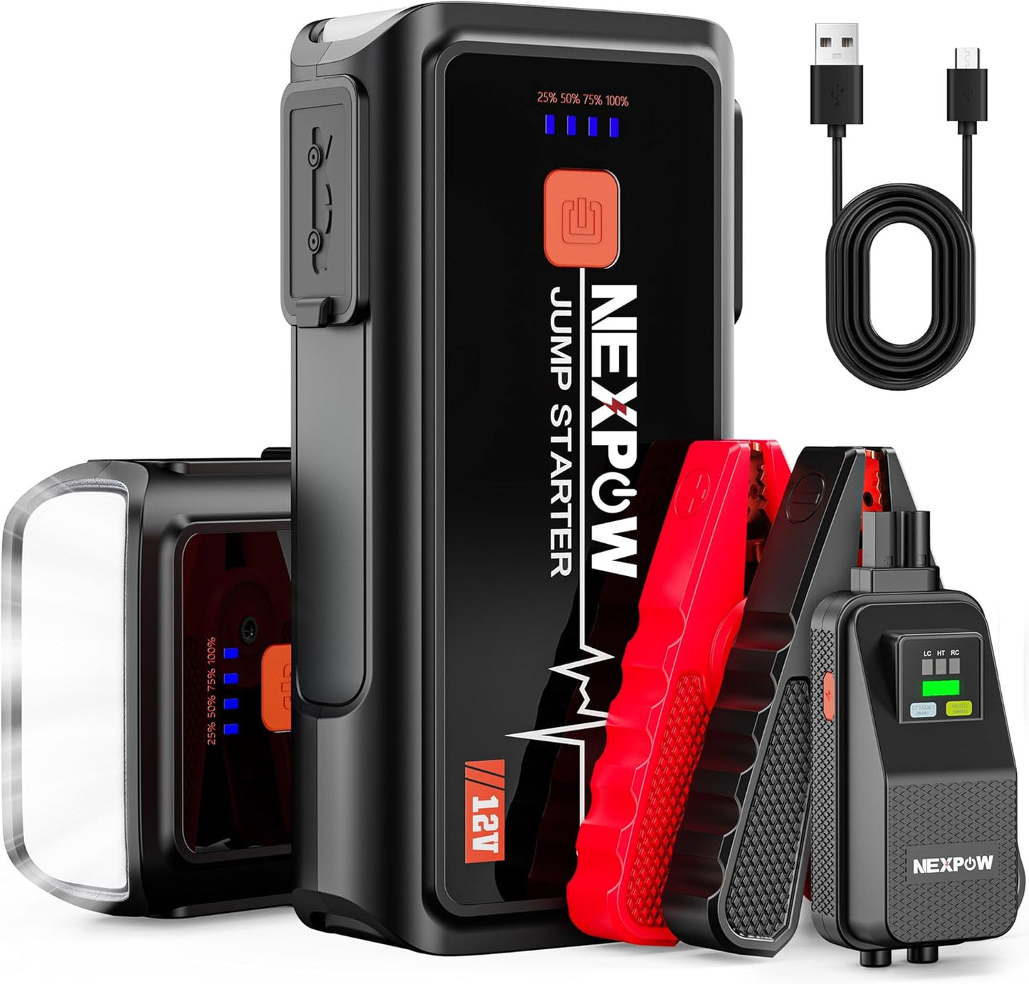 Car Jump Starter 3000A, NEXPOW 12V Battery Jumper Start Pack Kit for Up to 9.0L Gas & 7.0L Diesel Engines, Portable Jump Box with Jumper Cables, USB Quick Charge, LED Flashlight for Car, Motorcycle