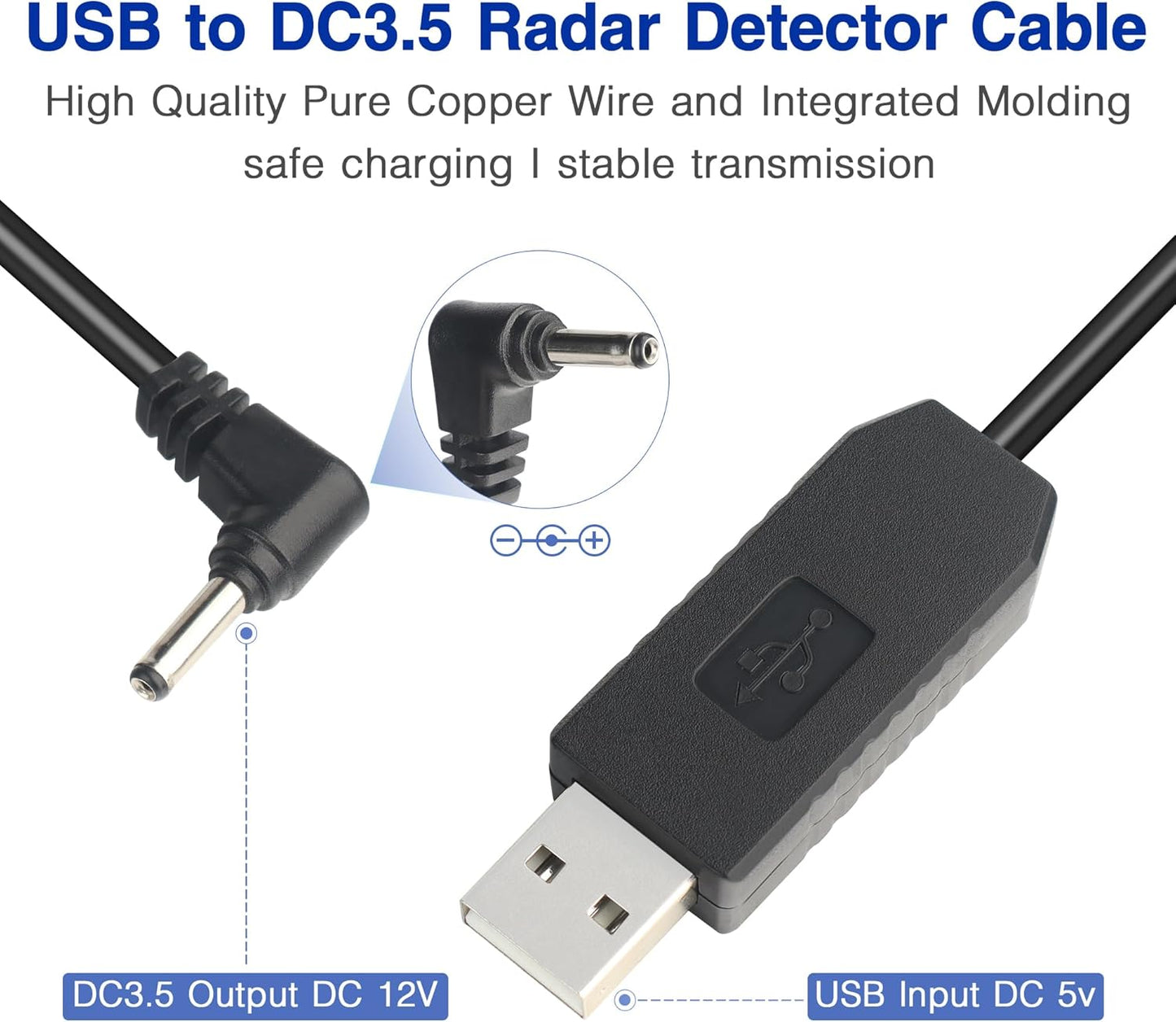Radar Detector Power Cable for Cobr RAD350 380 450 480i 700i XRS9370 955 5300 9940 SPX 5300 5521 7700 ESR700 ESD737 767 SLR Vendetta 500,Power Cord for Cobr,Car Replacement Charging Cable 6.56ft
