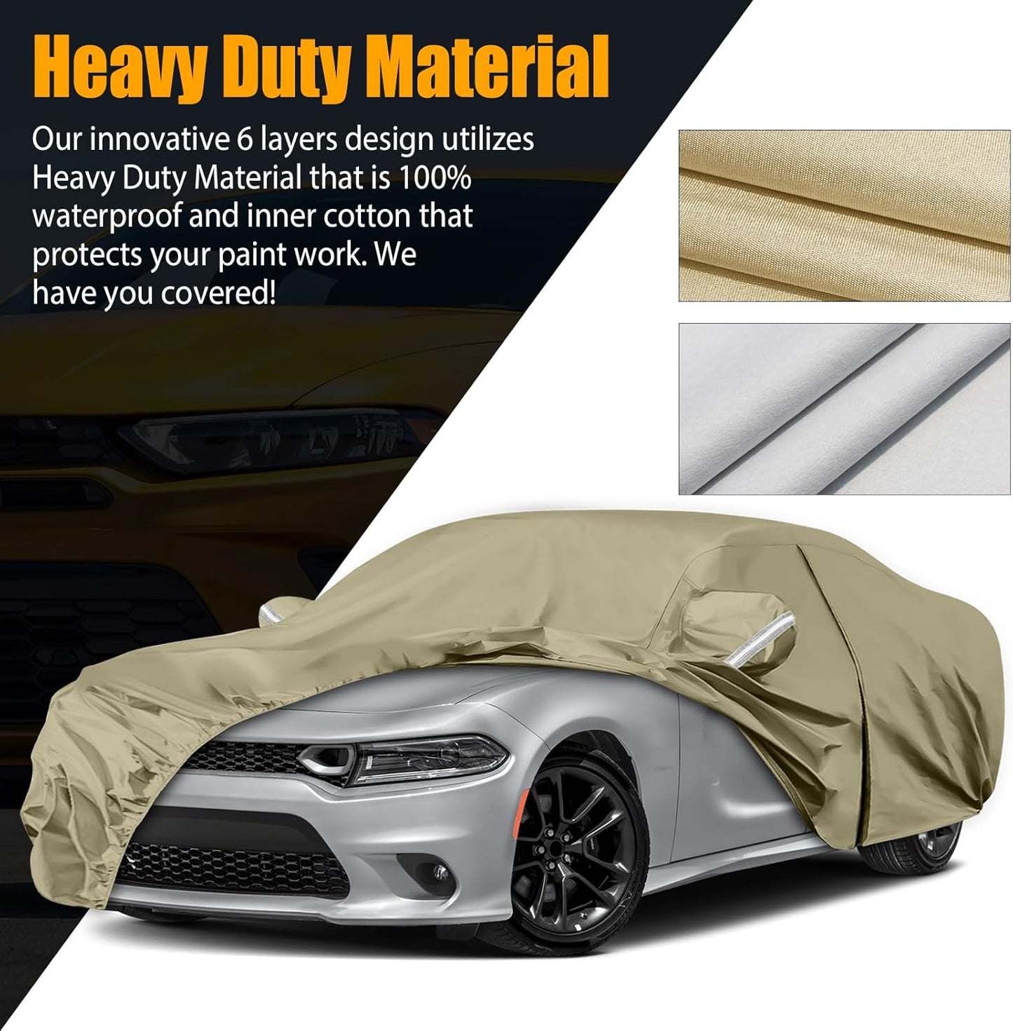 Waterproof Car Covers Replace for 2006-2025 Dodge Charger/Chrysler 300 300C, Multilayer Heavy Duty with Cotton Liner All Weather Car Cover with Zipper Door, Windproof Bands for Snow Rain Protection