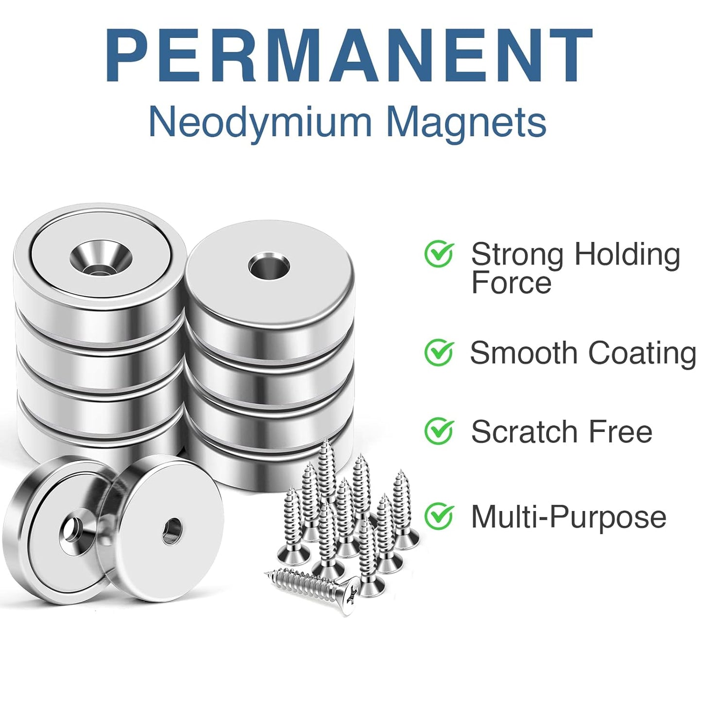 MIKEDE 70 LBS Magnets with Screw Holes, 6 Pack Force Neodymium Cup Magnets 25mm with Countersunk Hole and Steel Capsule, Powerful Industrial Strength Strong Magnet with Screws for Wall Mounting