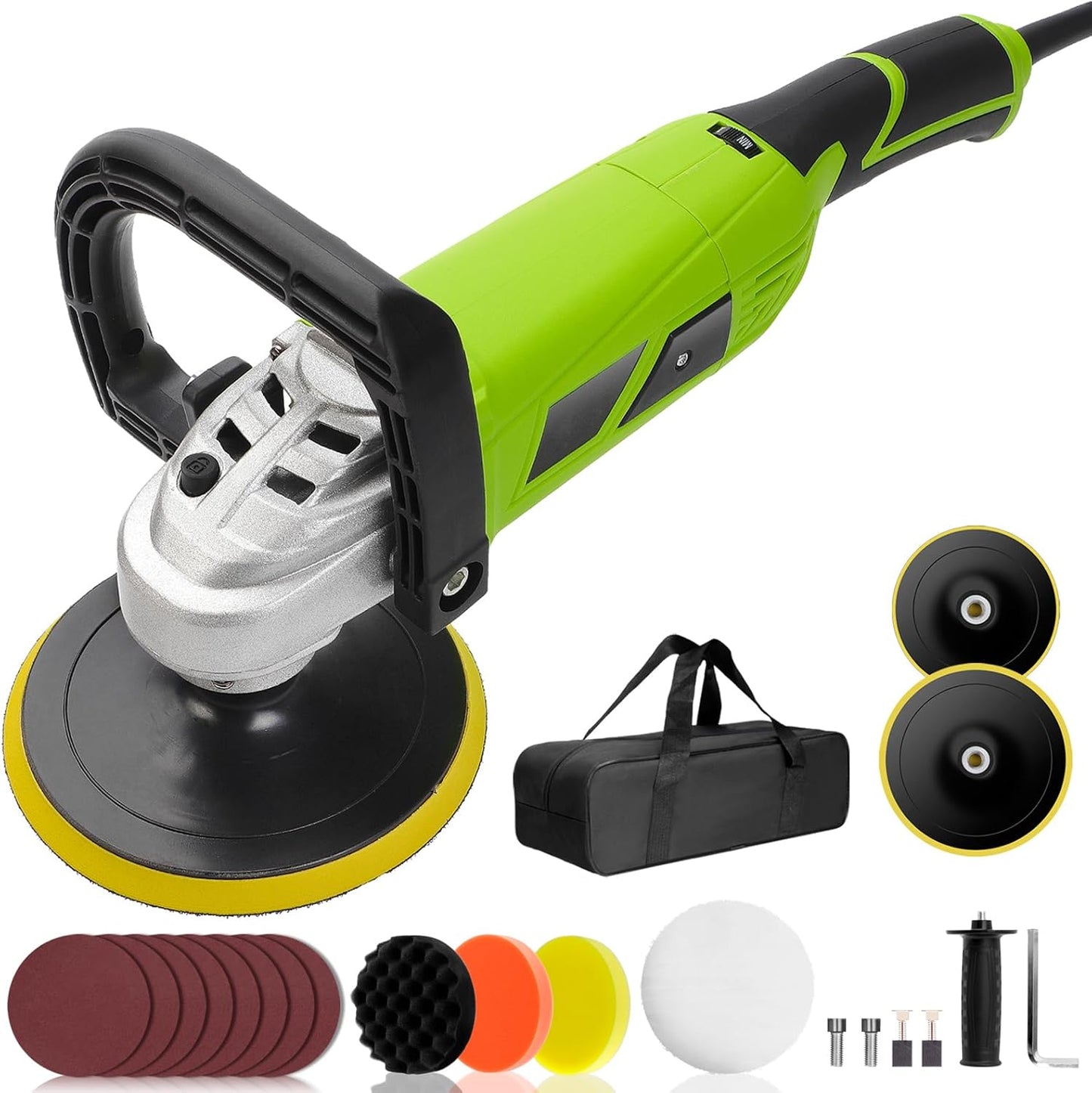 COMOWARE 1300W Professional Car Buffer Polisher - 6-Speed Adj. (600-4000 RPM) with 7"/6" Backing Plates, Auto Detailing Tool for Sanding/Waxing/Polishing by Professionals