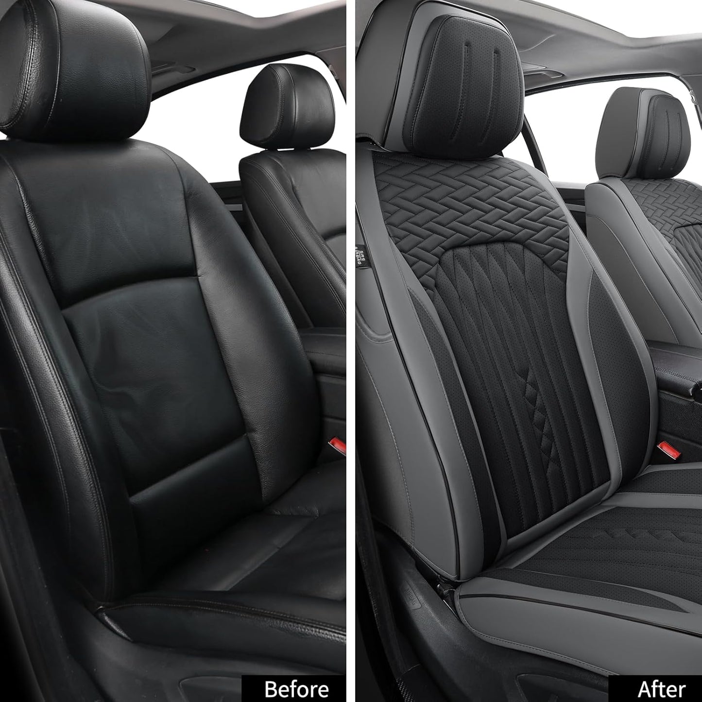 Car Seat Covers Full Set, Leather Seat Covers for Cars, Car Seat Protector Waterproof, Non-Slip Car Interior Covers Fit for Most Cars, SUV, Vans, Trucks,2Seaters,Full Set,Gray-Black,COMFDRIVE-A03