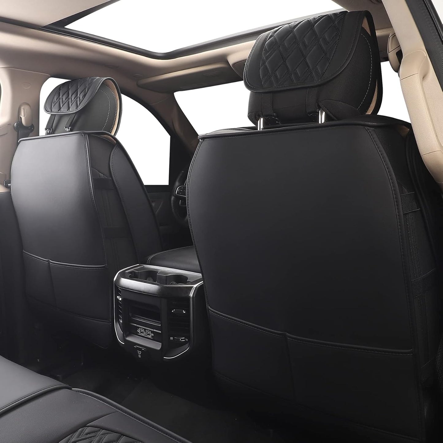 JOJOBAY Car Seat Covers for Dodge Ram 2 Pcs Front,Fit Ram 2009-2025 1500/2500/3500 Pick-up Truck,Crew,Regular,Quad,Mega Cab,Waterproof Leather Automotive Seat Covers 2 PCS Front,Black