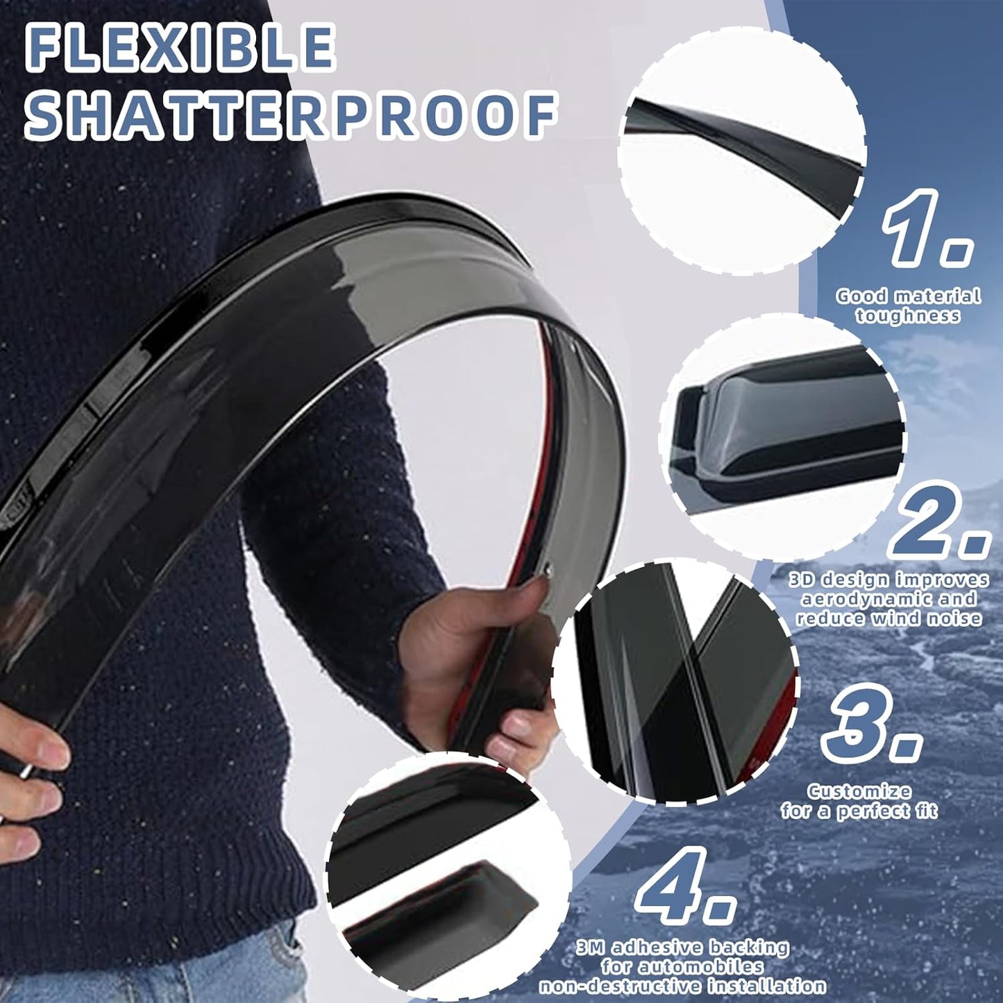 Window Visors Rain Guards fits 2019-2025 Silverado & GMC Sierra 1500, Out-Channel Window Wind Deflectors Vent Shades Accessories, Dark Smoke 4 Pcs，2020 2021 2022 2023 2024