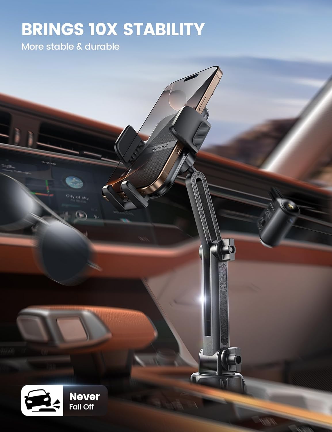 Lamicall Cup Phone Holders for Your Car, [Thick Cases Friendly] Universal Adjustable Car Cell Phone Mount for Truck Golf Cart iPhone 16 Galaxy S25 Ultra and All 4"-7" Smartphones