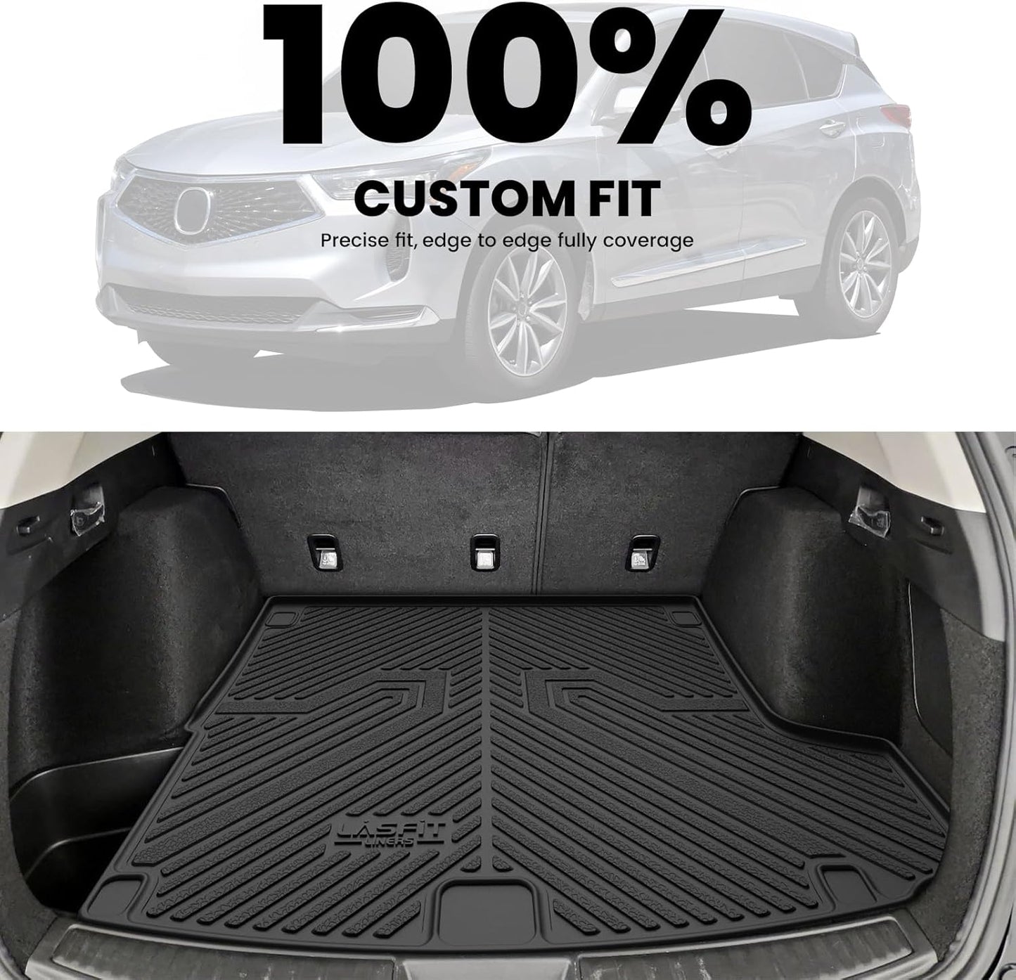 LASFIT Trunk Mat for Acura RDX 2025 2024 2023 2022 2021 2020 2019, All Weather TPE Cargo Mats Custom Fit Cargo Liner Front & Rear Trunk Liner, Black, Easy to Clean