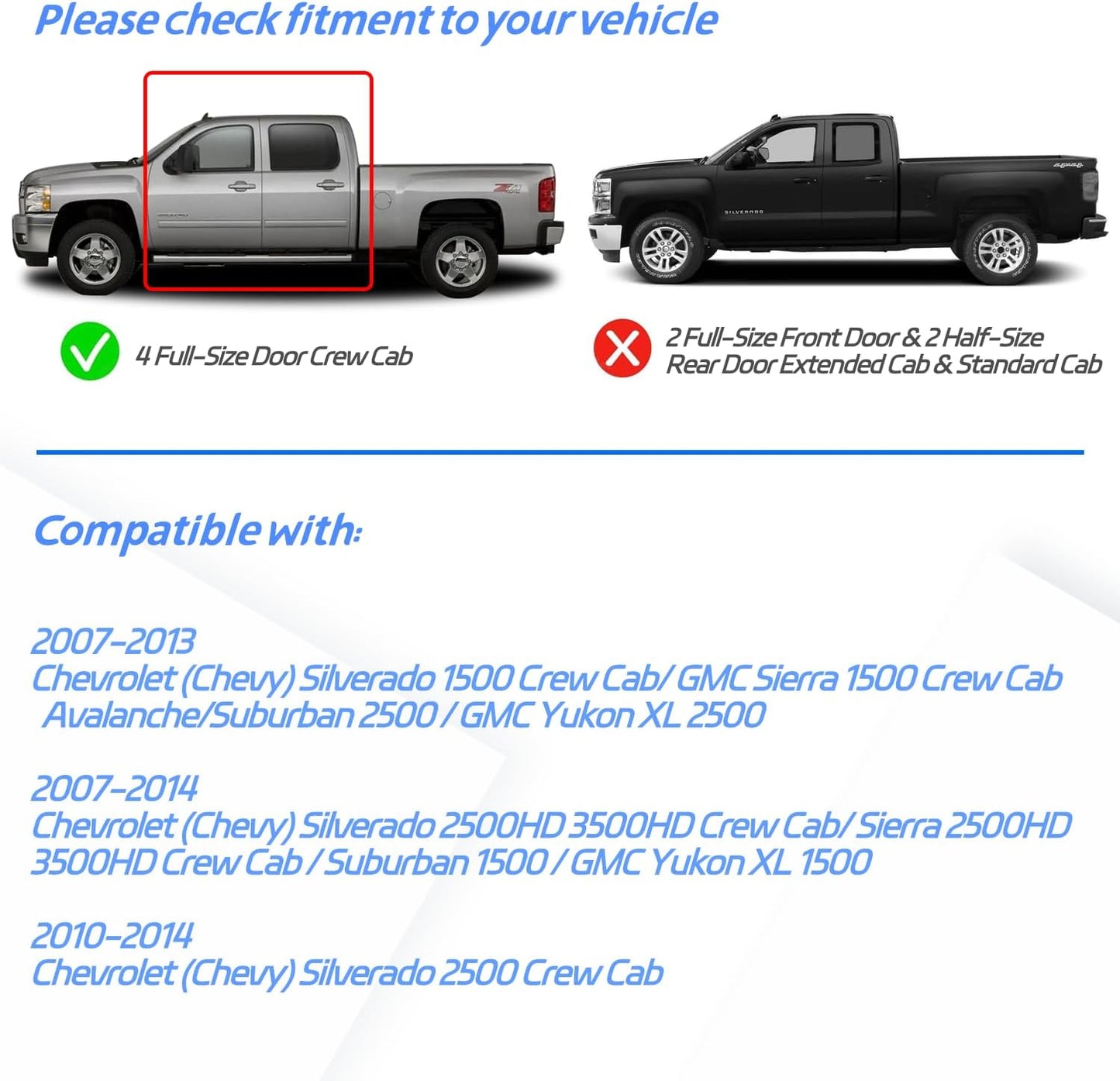 in-Channel Rain Guards Fit for 2007-2013 Chevy Silverado/GMC Sierra 1500/Avalanche Crew Cab, Window Visors Deflectors for 2007-2014 Silverado/Sierra 2500HD 3500HD/Suburban/Yukon XL