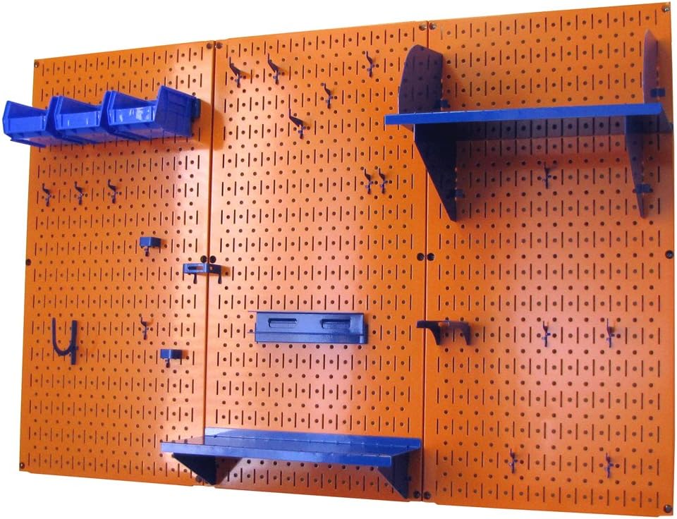 Wall Control Pegboard Organizer 4 ft. Metal Pegboard Standard Tool Storage Kit with Orange Toolboard and Blue Accessories