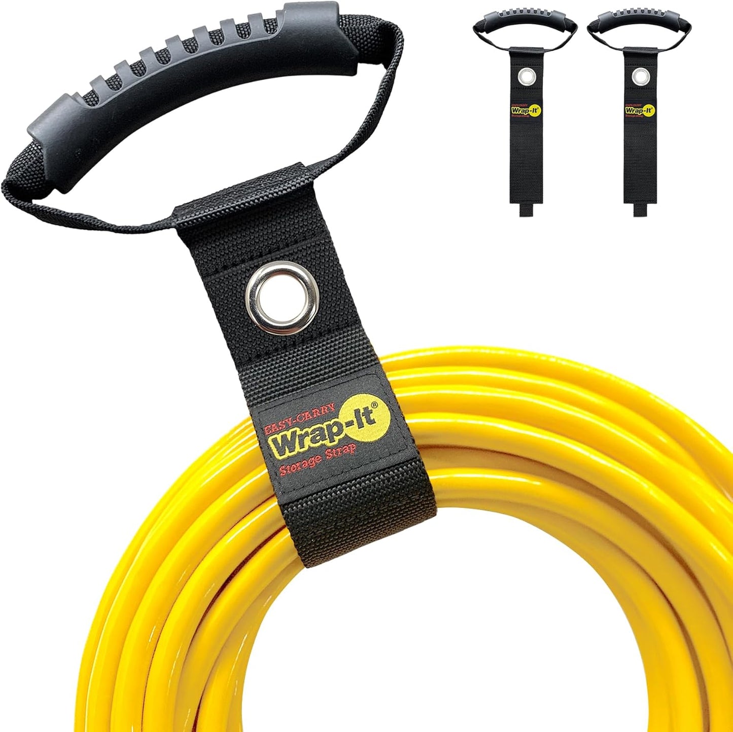 Easy-Carry Wrap-It Storage Straps - 17" (2-Pack) Black with Grommet - Extension Cord Organizer with a Handle for Cable and Hose Storage