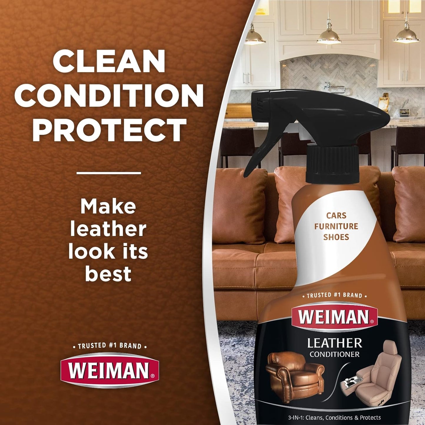 Weiman Leather Conditioner & Cleaner - Restores Surfaces, UV Protectants Help Prevent Cracking or Fading of Furniture, Sofa, Couch, Car Seats, Shoes, Purses, 6 Pack, 22 Oz