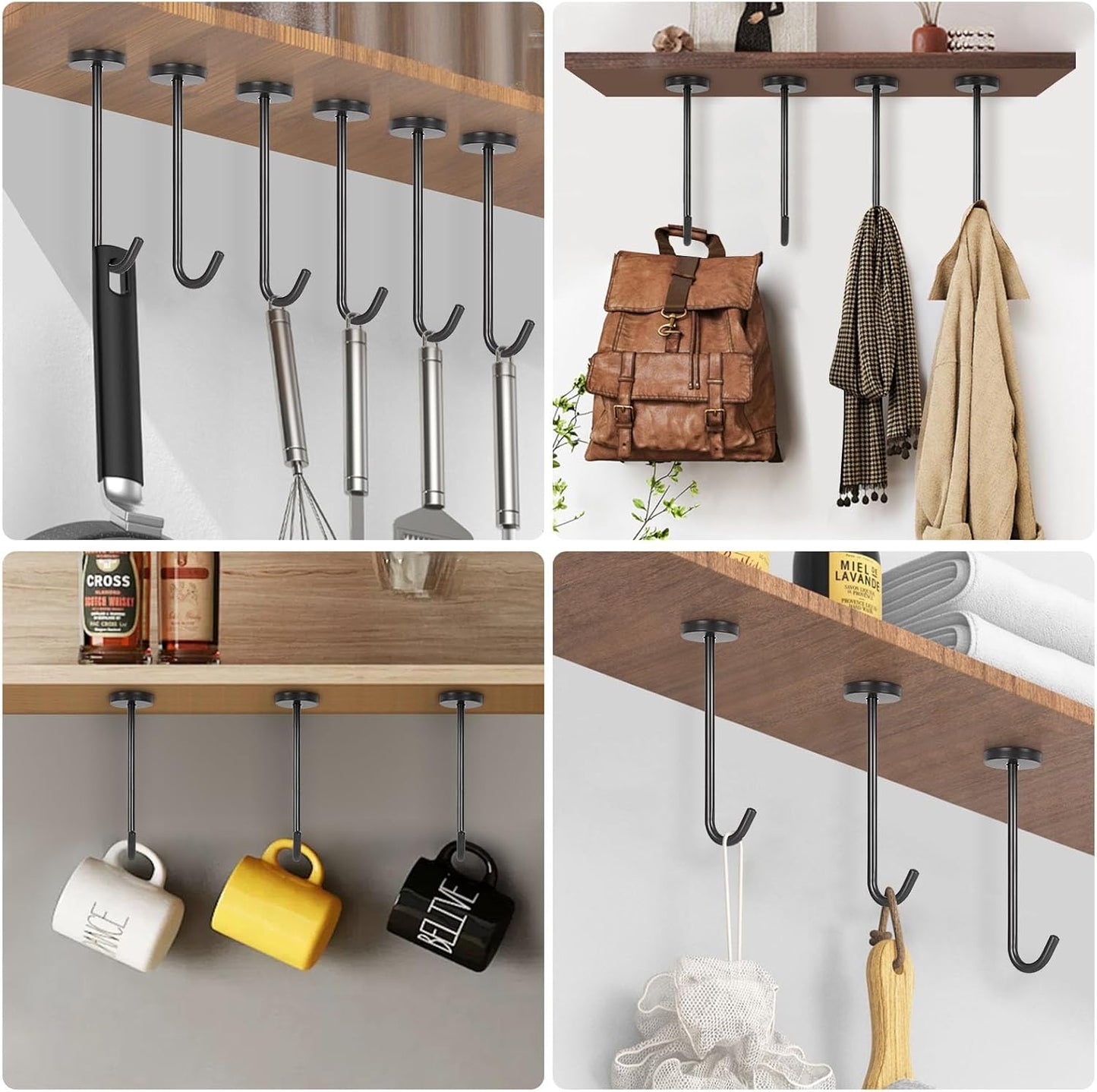 NearMoon Coat Hooks, Wall Hooks for Hanging Hat Hurse Robe, 304 Stainless Steel Heavy Duty Towel Hangers for Bathroom Livingroom Kitchen-Ceiling Hook, 6 Pack (6 Inch, Matte Black)