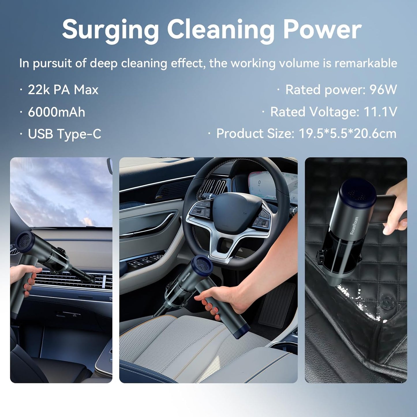 Car Vacuum Portable Cordless, Mini Handheld Vacuum Cleaner for Pet Hair/Car/Home, Suction & Blow 2 in 1, 22KPa High Power, 6000mAh, Small Lightweight Gadget, Type-C Rechargeable.