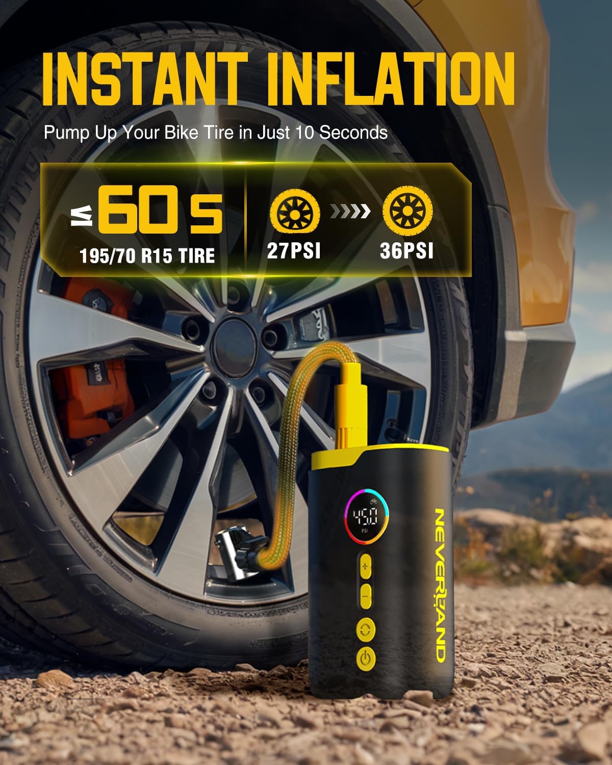 NEVERLAND Tire Inflator Portable Air Compressor - 150 PSI Electric Air Pump for Car Tires with Auto Shut, Cordless Tire Air pPump for Bicycle, Motorcycle, Bike Tire Pump with Gauge
