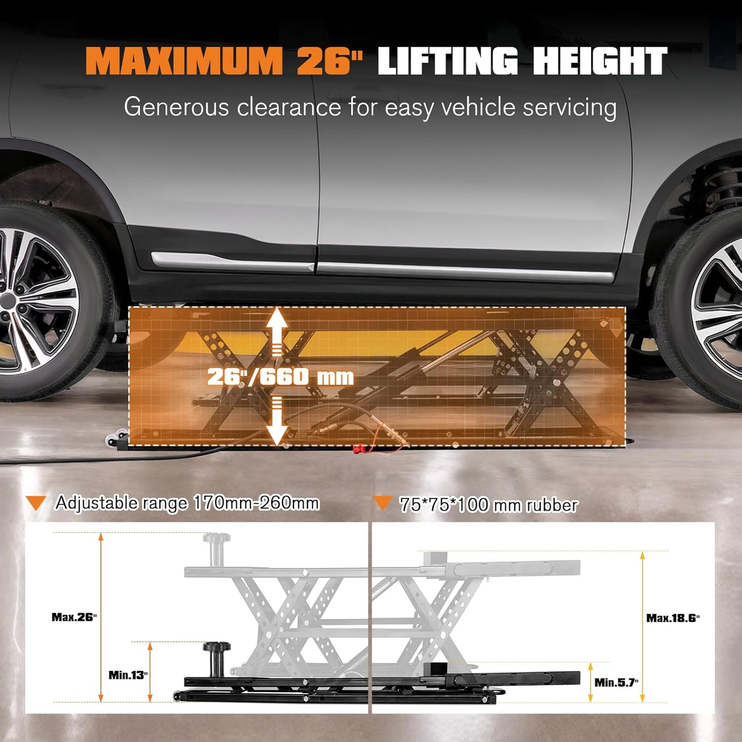 Jocisland Portable Car Lift, Capable of Lifting 5000 LBS Quick Jack with a Maximum Height of 26", Car Lifts for Home Garage and Shop