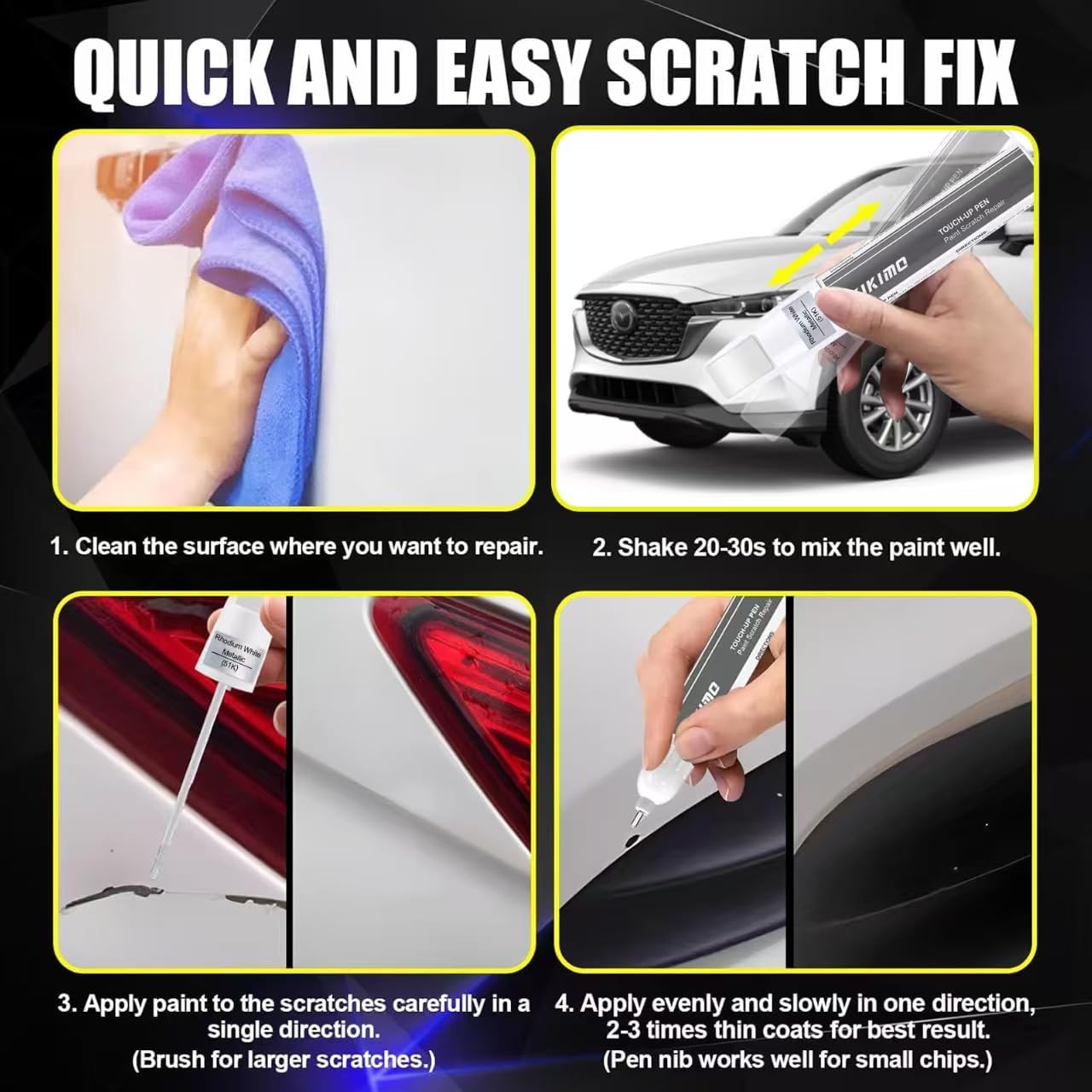 KIKIMO for Mazda Touch Up Paint(Snowflake White Pearl Mica(25D)), Car Paint Repair Kit for Mazda, 2 In 1 Scratches Repair with Pen Tip and Brush, Color-Matched for Quick & Easy Fix