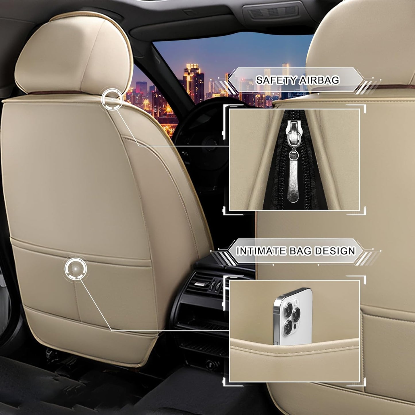 Car Seat Covers for Chrysler Pacifica 2004-2025, Stylish Sport Seat Cover, Premium Nappa Leather Car Seat Cover. Automobile Seat Covers Sets.(Standard 2 Seats/Beige)