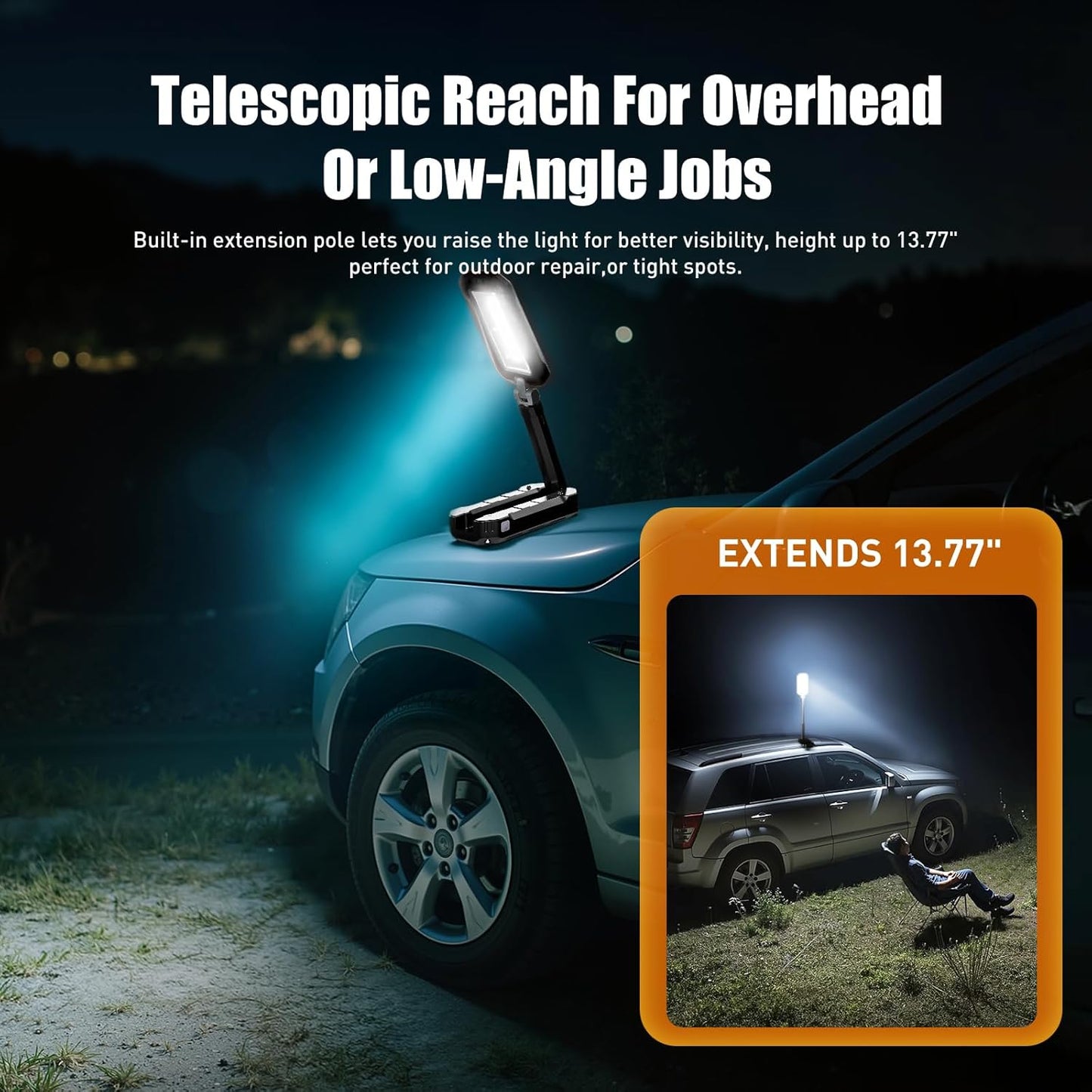 Rechargeable Work Light with Magnetic Base, 1200 Lumens LED Work Light, Portable Magnetic Work Lights with Hook Mechanic Light for Job Site, Workshop, Emergency and Camping