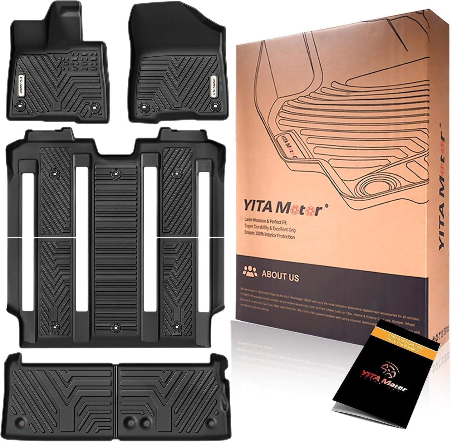 YITAMOTOR Floor Mats Fit Toyota Sienna 2021-2025 (Only for 7 Seat Without Spare Tire), Custom Fit TPE All Weather Car Liners for Toyota Sienna 1st, 2nd and 3rd Row and Trunk, Black