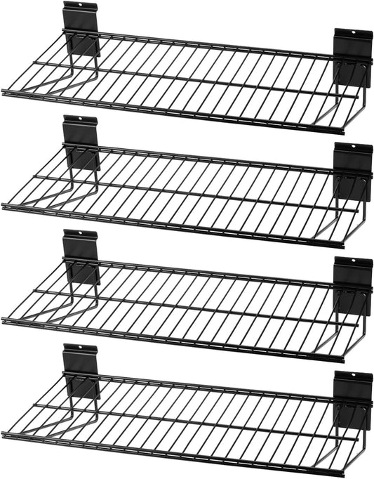 Slatwall Shelves, Slat Wall Accessories, Slat Wall Wire Shelf, Heavy Duty Garage Storage Slatwall Shelf (24-Inch Width, 4 Pack)