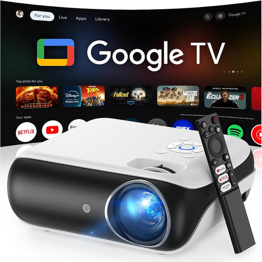 Official Licensed Google TV Smart Projector, HAPPRUN 4K UHD Home Theater with Dolby Sound, Wi-Fi & Bluetooth, Built-in Streaming Apps, Compatible with Games Consoles & Smartphone, Indoor & Outdoor Use