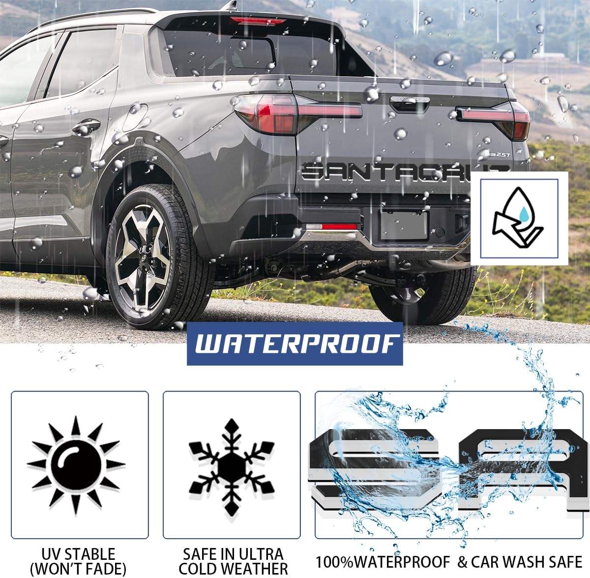 Tailgate Insert Letters Compatible for 2022 2023 2024 2025 Santa Cruz 4D Raised Tailgate Decal Letters (Double Layer Silver Edge Black Faced)