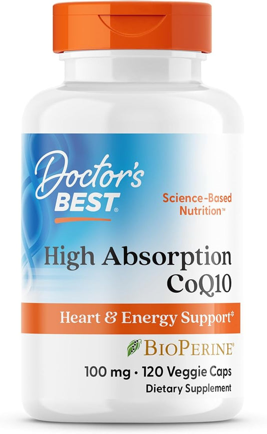 Doctor's Best High Absorption CoQ10 with Bioperine, Heart Health & Energy Production, Non-GMO, Gluten & Soy Free, Vegan, 100 Mg, 120 count