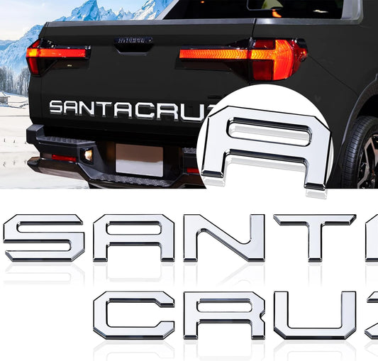 Tailgate Inserts Letters Compatible for 2022 2023 2024 2025 Santa Cruz 3D Raised & Strong Adhesive Decals Letters Rear Emblem Decal Sticker Compatible for Santa Cruz Accessories-Chrome Silve