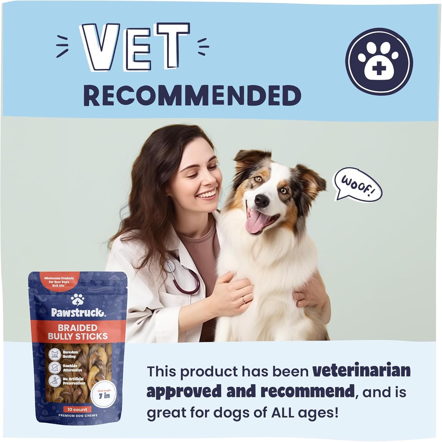 Pawstruck Natural 7” Braided Bully Sticks for Dogs, Tough Long-Lasting, Rawhide-Free, Low Odor, Healthy Single Ingredient Chew Treat for Aggressive Chewers, 25 Count, Packaging May Vary