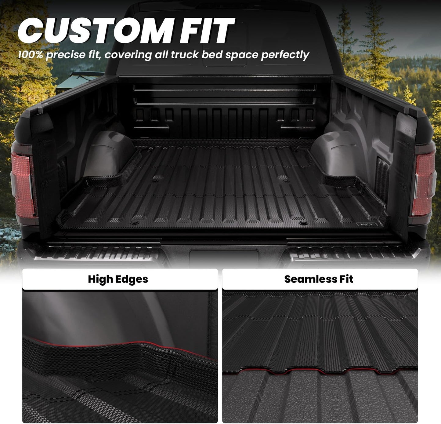 LASFIT Bed Mat for Ford F-150 (6.5ft, 78.9in) 2015-2025(Not for Pro Access Tailgate or Bed w/Side Storage), Custom Fit All Weather Protector Durable TPE Truck Bed Liner Easy Clean- Black