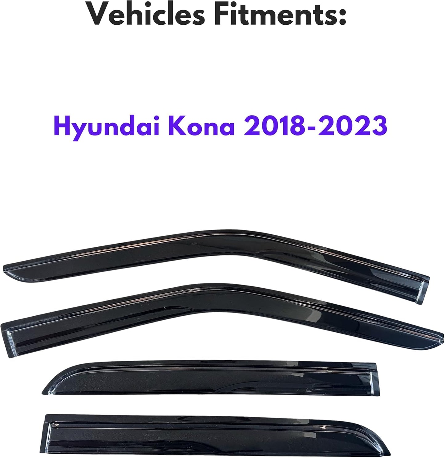 KPY Window Visor Compatible with Hyundai Kona 2018-2023, 4PC Rain Guard Side Window Vent Deflectors Tape-On Mugen Style, 2018 2019 2020 2021 2022 2023