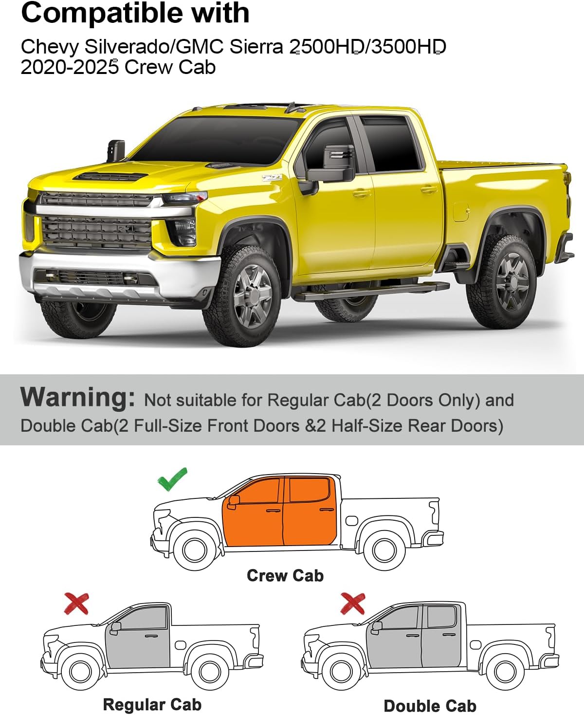 in-Channel Window Rain Guards Fit for Truck Chevy Silverado/GMC Sierra 2500HD/3500HD 2020-2025 Crew Cab, Extra Durable Window Deflectors Vent Visors Shades Exterior Car Accessories