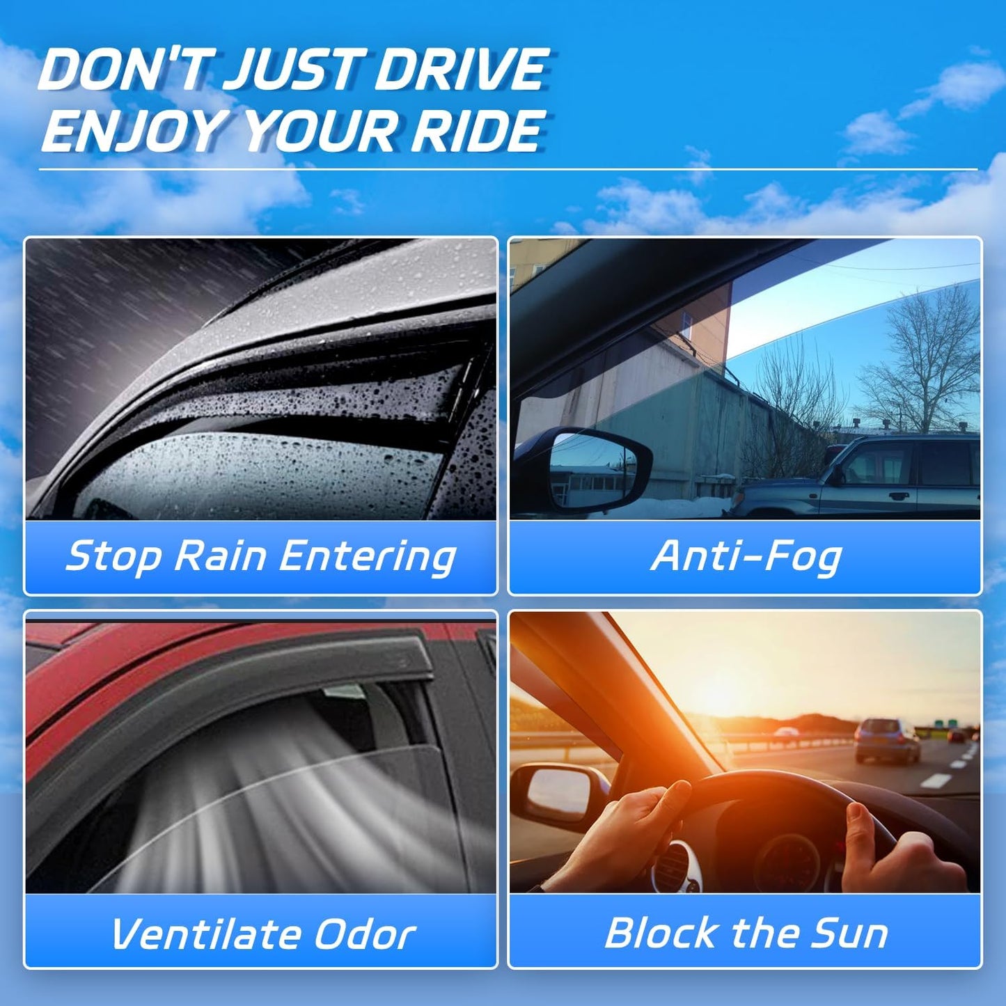 Window Rain Guards for 2018-2024 Chevrolet (Chevy) Equinox, Tape-on Window Visor, Outside-Mount Vent Shade Wind Deflector Rain Shield Protector Sun Visor for 18-24 Equinox