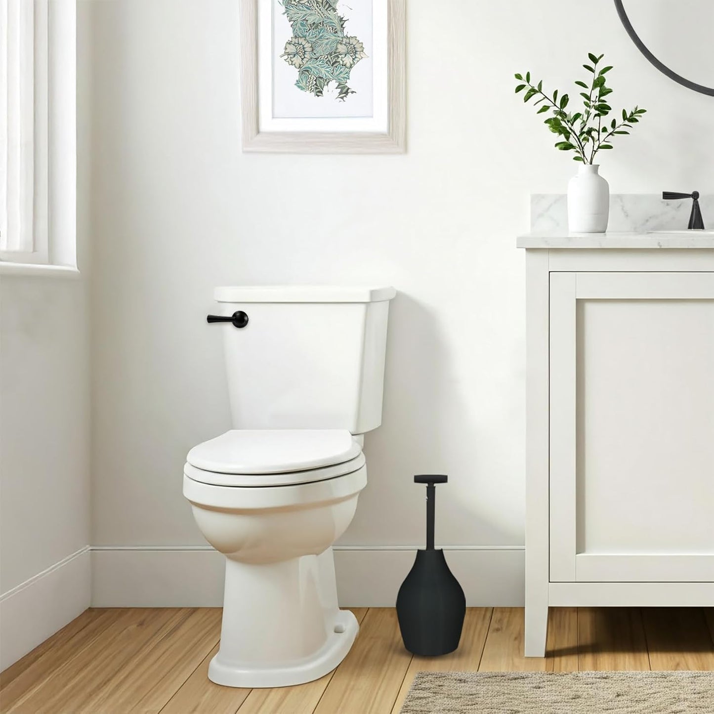 Korky BeehiveMAX Hideaway - Heavy Duty Toilet Plunger with Holder in Black - Drip Free Carry-Seals All Bowl Shapes – Powerful Clog Removal, 97-5B