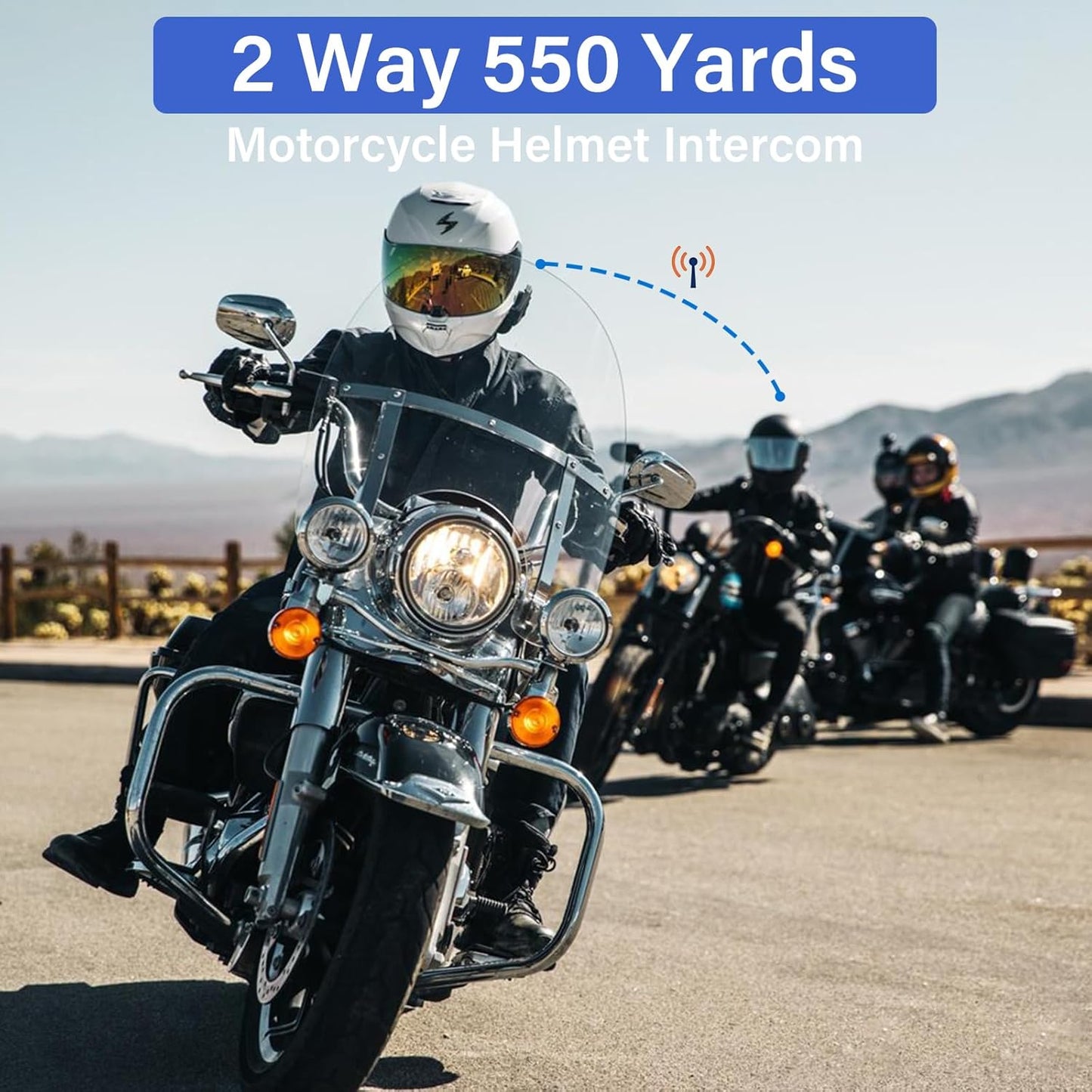 Motorcycle Helmet Headset Speakers Headphones with 2 Way Intercom 550 Yards,HiFi Sound,Noise Cancellation,Music Share,FM,Easy to Connect/Use,IP56 Waterproof,Voice Assistant