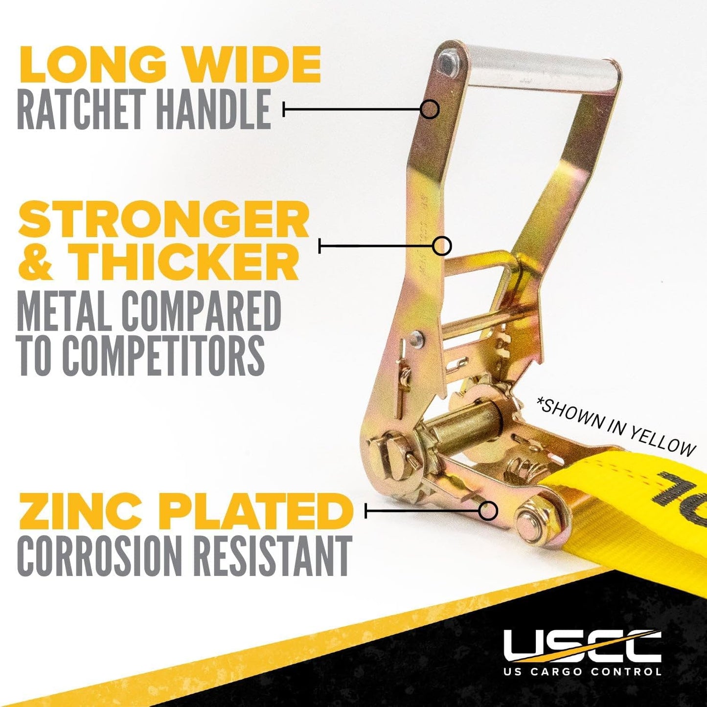 US Cargo Control 2 Inch Wide x 18 Foot Long Heavy Duty Ratchet Strap with J Hooks, Blue Weather Resistant Webbing, 3,333 Pound Working Load Limit