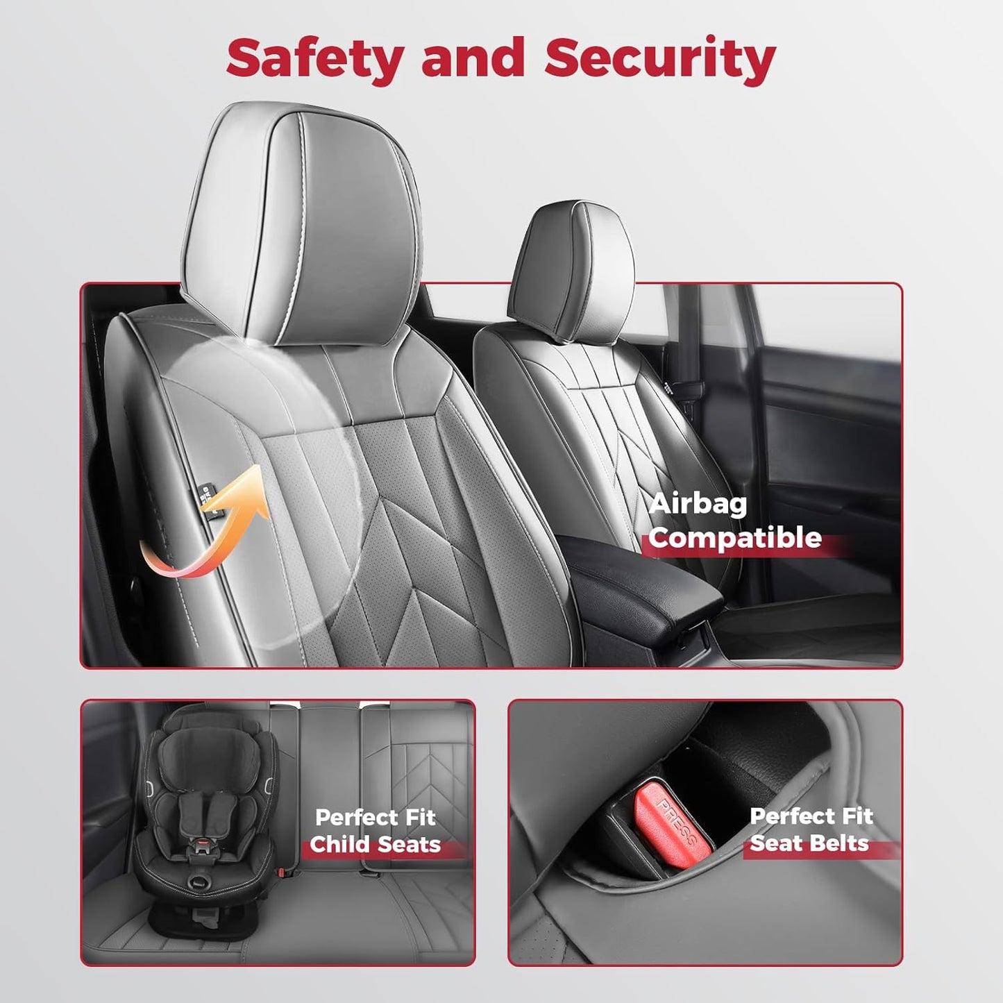 Grey Car Seat Covers Full Set - Waterproof Leather Car Seat Protector Universal Fit Forester Legacy Impreza Tucson Elantra Santa Fe Kona